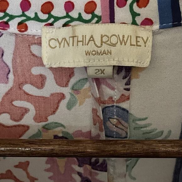 Cynthia Rowley 2X Multicolor Button Front Top Artsy Boho Vacation - Picture 3 of 5